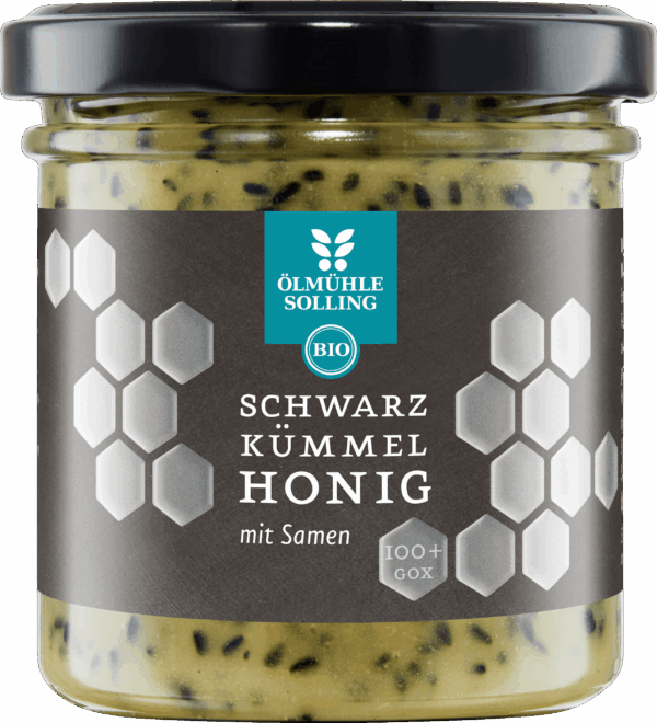 Schwarzkümmel Honig Schwarzkümmelöl in Kornblumenhonig im 180 g Glas 180 g mit Samen und Öl