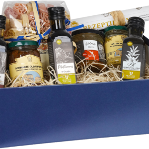 Präsentbox Mediterrane Klassiker ausgewählte Spezialitäten für eine Reise ans Mittelmeer 1