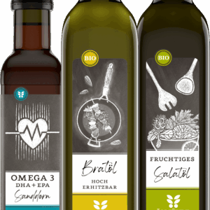 Basisöl Trio fruchtig mit Omega 3 Öl, Bratöl und Fruchtigem Salatöl 2 x 500 ml, 1 x 250 ml