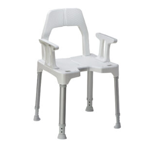 TAYO Duschstuhl mit Rückenlehne und Armlehnen, HMV, weiß, Hygieneausschnitt vorne/hinten möglich, bis 130kg