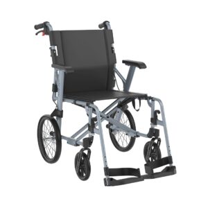 ICON 35 BX-50-14 Rollstuhl, Schiebeversion 14''-Räder, Leichtgewichts-Transportrollstuhl aus Aluminium IceBlue, SB50cm (Large), inkl. Druckbremse + Begleiterbremse