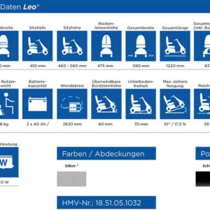 Elektromobil Leo 6 km/h silber, (HMV) Scooter von Invacare, das smarte Seniorenmobil/E-Mobil Leo HMV 18.51.05.1032