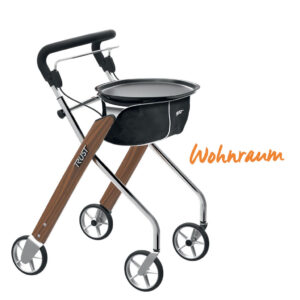 Rollator Let's Dream, Wohnraumgehwagen, Holzdekor, nur 55 cm breit, nur 6.5kg, durchgängiger Hand- und Bremsgriff, Tablett/Servierwagenfunktion (#1116773)