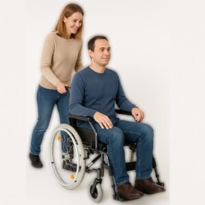 UHC Moly Basic Leichtgewicht-Rollstuhl, Aluminium, Sitzbreite Medium 43cm, faltbar, teilbar mit Steckachsen, für Erwachsene bis 179cm und 130kg, inkl. Kippschutz