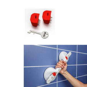 Roth Kipphebelsicherung Set für Mobeli Sauggriffe, die Wegfahrsperre für die mobilen Haltegriffe, kein ungewolltes öffnen der Sicherung (durch Kinder, demente Personen...)