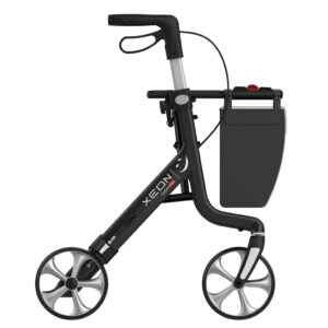 XEON CARBON Rollator Exklusiv (M), Ultra Leichtgewichts Rollator, Gehwagen mit bequemer Sitzhöhe 54cm, Griffhöhe 72-85cm, mit nur 4,8 kg einer der leichtesten Leichtgewicht-Rollatoren, inkl. Stockhalter, bis 150kg