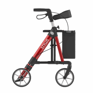 STYLUS BX Leichtgewichts-Rollator, HMV, Alu Leichtbau, Farbe Fresh Red, TPE-Räder, Rückengurt, Stockhalter, Einkaufstasche, nur 6.5kg, bis 150kg