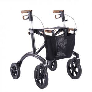 Saljol Alu Rollator niedrig, Magic Black, Kork Design, Aluminium Ultra Leichtgewicht Rollator, All-Terrain (Indoor + Outdoor), nur 6.4kg, bis 150kg, bis 160cm Körpergröße (#1235953)