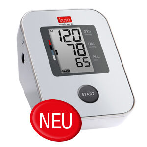 Boso Medicus X Oberarmmessgerät, Einknopfbedienung, 30 Speicherplätze, Manschette 22–32cm, Auszeichnung = 3x Bestes Oberarm-Blutdruckmessgerät*
