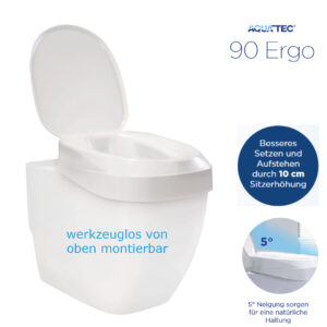Toilettensitzerhöhung Aquatec AT 90 Ergo, HMV, erhöht den Toilettensitz um 10 cm, mit Deckel, passt auf alle gängigen WC-Becken, neues Design ohne Schrauben montierbar