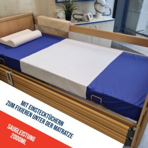 2 x Mehrfach Bettauflage mit Einstecktüchern, 85x90cm (150x90cm gesamt) Einstecktücher zum Fixieren unter der Matratze, flüssigkeitsundurchlässig, atmungsaktiv, urin- und blutbeständig