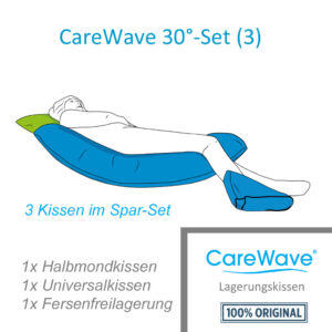 CarePur 30° Kissen Set 3, bestehend aus 3 Lagerungshilfen: Fersenfreilagerung XL, Halbmondkissen XL, Universalkissen XS, zur 30°-Lagerung