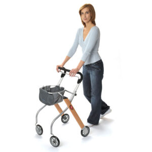 Let´s Go Indoor Rollator, Hausrollator schmal, wendig und schick, Holzdesign Edition, inkl. Stoffkorb, bis 100kg (#1876)
