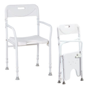 Faltbarer Duschstuhl, mit Armlehnen und Rückenlehne, Aluminium, bis 120kg belastbar