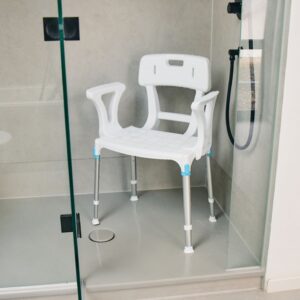 Laguna Duschstuhl mit Rückenlehne + Armlehnen,  HMV, schickes Design, 7-fach höhenverstellbar, bis 109kg (#1235771)