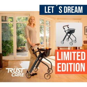Rollator Let's Dream Limited Edition, Wohnraumgehwagen, Blau-Braun Dekor, nur 55cm breit, nur 6.5kg, inklusive einer extra Tasche
