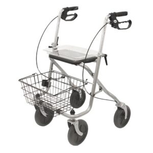 Standard Rollator MIGO 2G, silber, pannensicher, Stockhalter, Korb, Tablett, 2. Generation, Schiebegriffe bis zu 100cm, Rad 190/50, bis 130kg