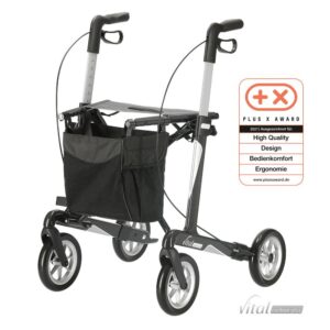 Russka Vital Carbon Plus Leichtgewicht-Rollator ab 6,6kg mit Softbereifung, faltbar, inkl. Tasche und Stockhalter, bis 150kg