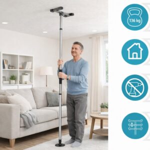 Mister X Boden-Deckenstange, flexible Sure Stand Straight Pole, für sicheres Aufstehen und Umsetzen in Bad, Wohn- & Schlafbereich, Höhe 214-304cm verstellbar