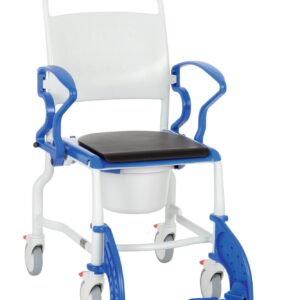 6 x Rebotec Bonn Toilettenstuhl, Jubiläumsmodell grau/blau, HMV, Kunststoff, Limited Edition, 4 Feststellbremsen, komplett mit Eimer, Armlehnen und Fußstützen, 5''-Räder, bis 130kg