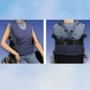 Biocare Standard Klett, flüssigkeitsabweisend blau, Sicherungssystem für Hüfte und Oberkörper, Patienten-Gurt Rollstuhl (#12684)