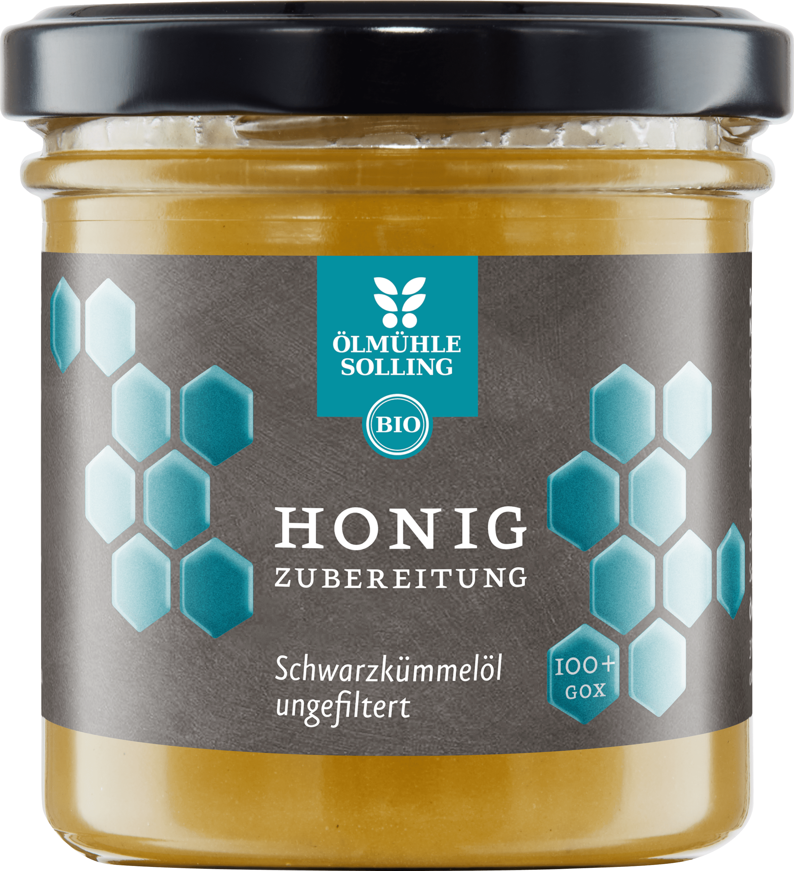 Honigzubereitung mit Schwarzkümmelöl im 180 g Glas 180 g mit Öl ungefiltert