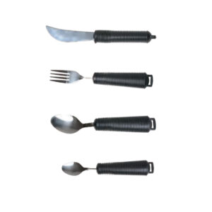 FLEX Essbesteck 4-teiliges Set (Gabel, Löffel, Teelöffel, Messer) biegsam, dicke & rutschsichere Griffe, spülmaschinengeeignet
