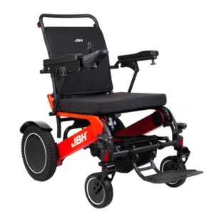 JBH Carbon 21 Elektro-Rollstuhl faltbar, HMV, rot, leichter Faltrollstuhl mit kraftvollem Motor & Akkus bis zu 25km, bis 120kg