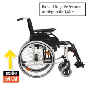 Caneo-L-48 Rollstuhl TB, Alu-Leichtgewicht, speziell für große Personen (> 1,80m) Sitzbreite 48, Sitzhöhe 54, inkl. Trommelbremse Begleiter + Anpassrücken, bis 150kg (1236083)