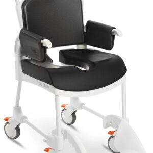 Etac Clean 5 Komfort-Set, Schiebe Dusch- und Toilettenstuhl, 4 arretierbare Räder, Polstersitz & -rücken & -armlehnen, Komfort Softsitz warm + weich