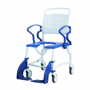 (AV) Rebotec Toiletten-Dusch-Rollstuhl Erfurt mit 5 Zoll Rädern, grau/blau, Toilettenstuhl, Komplettaustattung Duschrollstuhl