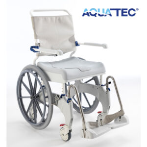 Aquatec Ocean Ergo-24 Dusch- und Toilettenrollstuhl, HMV, 24'' Räder, Druckbremse Fahrer, Selbstfahrerversion, Feststellbremse Lenkräder, bis 150kg, optional mit Softsitz