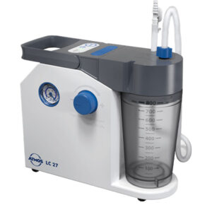 Atmos LC27 Homecaresauger, Absauggerät für zu Hause (stufenlos 27 l/min) Einpatienten- Sektretbehälter 800ml, Bakterienfilterkartusche, Netz- oder Akkubetrieb