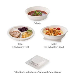 Teller-Set 4-tlg. mit rutschfester Saugnapf-Befestigung, weiß, Schale, Teller mit erhöhtem Rand, Teller 3-fach unterteilt