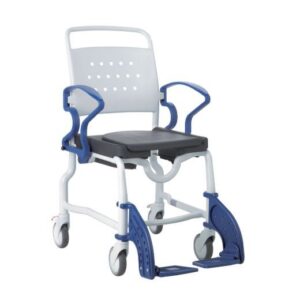 Rebotec Berlin Dusch-Toiletten-Rollstuhl, grau/blau, mit 5 Zoll Rädern, bis 130 kg (#11101)