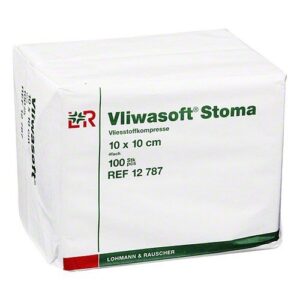 L&R Vliesstoffkompresse Vliwasoft Stoma, 10x10cm, 4-fach, 2x100 Stück