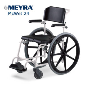 Meyra MC-WET 24'' Duschrollstuhl, feste Achsen, auch als Toilettenstuhl einsetzbar, inkl. PU Polsterung, inkl. Eimeraufnahme