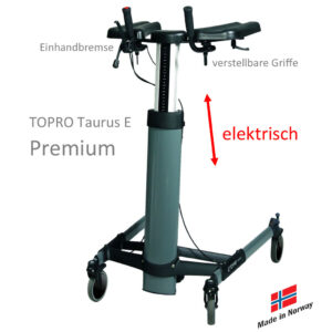 TOPRO Taurus E Basic elektrisch, Handgriffe fest, ohne Handbremse, Armauflagen verstellbar, Vorder- und Hinterräder arretierbar (Geradeauslauf), bis 150 kg