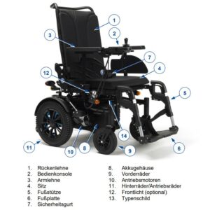 Vermeiren Turios HMV-45-BK Kompakt Elektro-Rollstuhl, 6 km/h, SB45, schwarz, Akku 50Ah, inkl. Federung + LED-Licht, bis 130kg (#1235559)