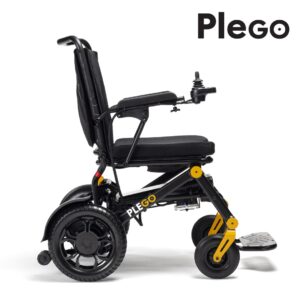 Plego Elektro-Rollstuhl, Alu-Leichtgewicht, faltbar, nur 24,5 kg Gesamtgewicht inkl. Akku!, pannensichere Bereifung, 6 km/h, bis 130kg