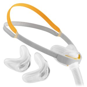 F&P Solo AutoFit Nasal CPAP Maske, Multi-Fitpack mit 3 Maskenkissen = klein, mittel + groß, komplett inkl. AutoFit Kopfband & AutoLock Anpassung