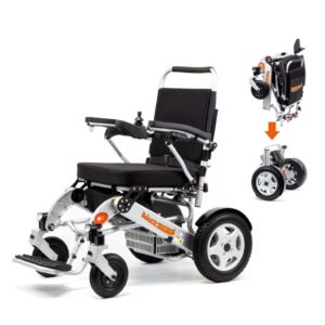 Elektro-Rollstuhl immer-mobil 145DE teilbar, HMV, 6 km/h, faltbar, leicht, robust + alltagstauglich, inkl. zwei Akkus Li-Ion Cell für mehr Reichweite, Luftbereifung schwarz, bis 140kg (#1235881)