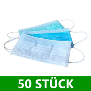 Medizinischer Mundschutz Mundmaske Typ IIR, latexfrei, 3-lagig, mit elastischen Gummibändern, fusselfrei, 50er Pack
