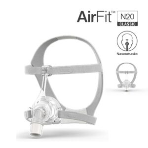 2 x Resmed AirFit N20 Classic Gr. L, CPAP Nasenmaske, InfinitySeal™ Maskenkissen, flexible Stirnstütze und weiches Kopfband (Nachfolger der Ultra Mirage II ) (#1235450)